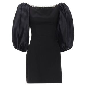 Rasario crystal embellished neckline puff balloon sleeves dress